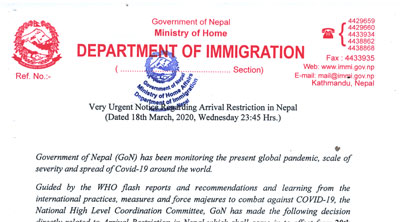 Urgent Notice Regarding Arrival Restriction in Nepal 
